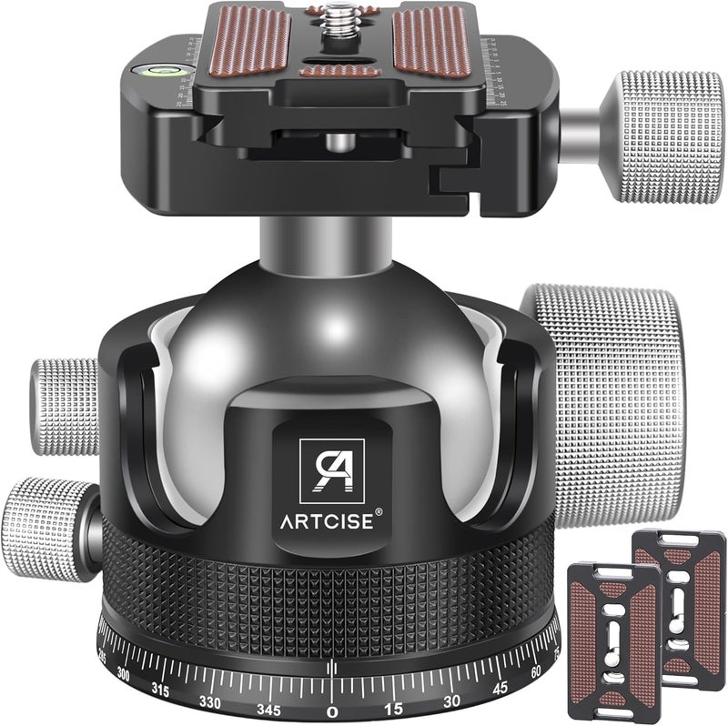 ARTCISE 55mm Low Profile Ball Head Tripod Ball Head KB55 Heavy Duty Tripod Head All Metal CNC Machining with Three 1/4" Quick Release Plates for Tripod, Monopod, DSLR, Camcorder, Max Load 88lbs /40kg - Image 1